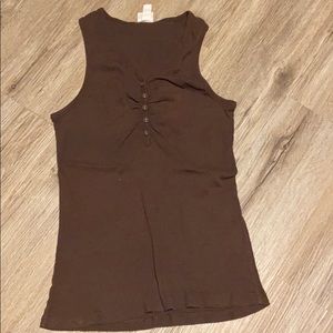 Merona large brown ya top with braid buttons